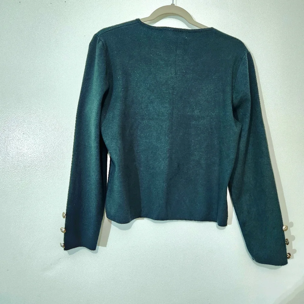 Eva & Paige Cardigan Top Small S Dark Green Gold Lion Plastic Buttons Knit Crop